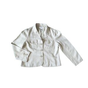 Worthington Blazer Jacket Women 14P Beige Linen Career Work Coastal Office Siren